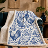 Blue Toile Chicken Sherpa Blanket