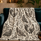 Charcoal Engraving Chicken Fleece Throw Blanket