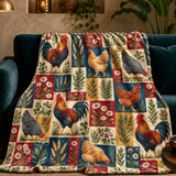 Heirloom Patchwork Chicken Fleece Throw Blanket