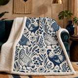 Indigo Block Print Chicken Sherpa Blanket