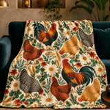 Retro Floral Chicken Fleece Throw Blanket