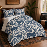Indigo Block Print Deer Quilt Set