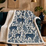 Indigo Block Print Deer Sherpa Blanket