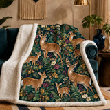 Jewel Botanical Deer Sherpa Blanket