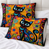 Folk Flower Black Cat Pillowcase Set