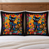 Folk Flower Black Cat Pillow Sham Set