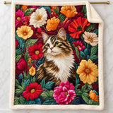 Garden Bloom Tabby Cat Sherpa Blanket