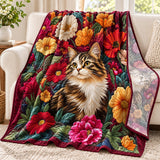 Garden Bloom Tabby Cat Fleece Throw Blanket