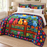 Garden Fence Cats Quilt Set – 3-Piece Cat Bedding
