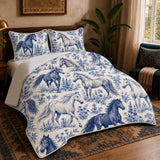 Blue Toile Horse Quilt Set