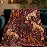 Burgundy Night Horse Fleece Throw Blanket