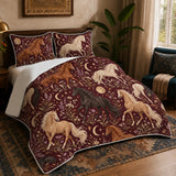 Burgundy Night Horse Quilt Set
