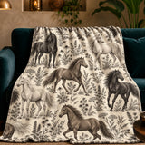 Charcoal Engraving Horse Fleece Throw Blanket