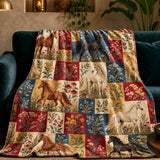 Heirloom Patchwork Horse Fleece Throw Blanket