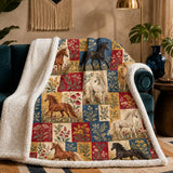 Heirloom Patchwork Horse Sherpa Blanket