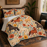 Retro Floral Horse Quilt Set