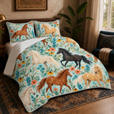Summer Aqua Horse Quilt Set