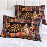 Library Nap Tabby Cat Pillowcase Set