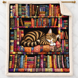 Library Nap Tabby Cat Sherpa Blanket