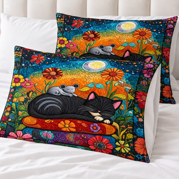 Moonlit Pillow Black Cat pillowcases – set of two printed pillowcases on a white bed