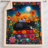 Moonlit Pillow Black Cat Sherpa Blanket