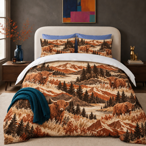 Mountain Boho Highland Cow Comforter Set