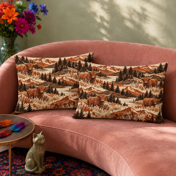 Mountain Boho Highland Cow Pillowcase Set