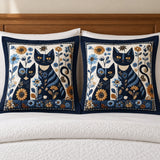 Navy Daisy Cats Pillow Sham Set