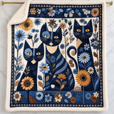 Navy Daisy Cats Sherpa Blanket