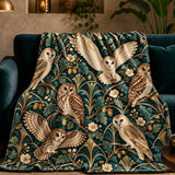 Art Deco Owl Fleece Throw Blanket