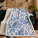 Blue Toile Owl Sherpa Blanket