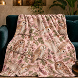 Blush Meadow Owl Fleece Throw Blanket