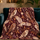 Burgundy Night Owl Fleece Throw Blanket