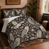 Charcoal Engraving Owl Quilt Set