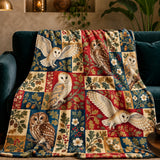 Heirloom Patchwork Owl Fleece Throw Blanket