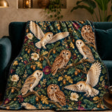 Jewel Botanical Owl Fleece Throw Blanket