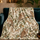 Sage Ink Wash Owl Fleece Throw Blanket