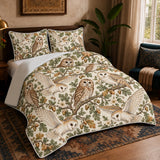 Sage Ink Wash Owl Quilt Set