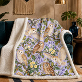 Spring Lilac Owl Sherpa Blanket