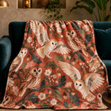 Terracotta Modern Owl Fleece Throw Blanket