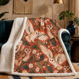 Terracotta Modern Owl Sherpa Blanket