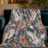 Winter Garden Owl Fleece Throw Blanket