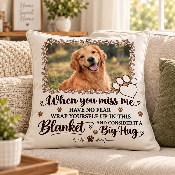 Matching personalised pillowcase set on a sofa, shown in the Consider It A Big Hug design