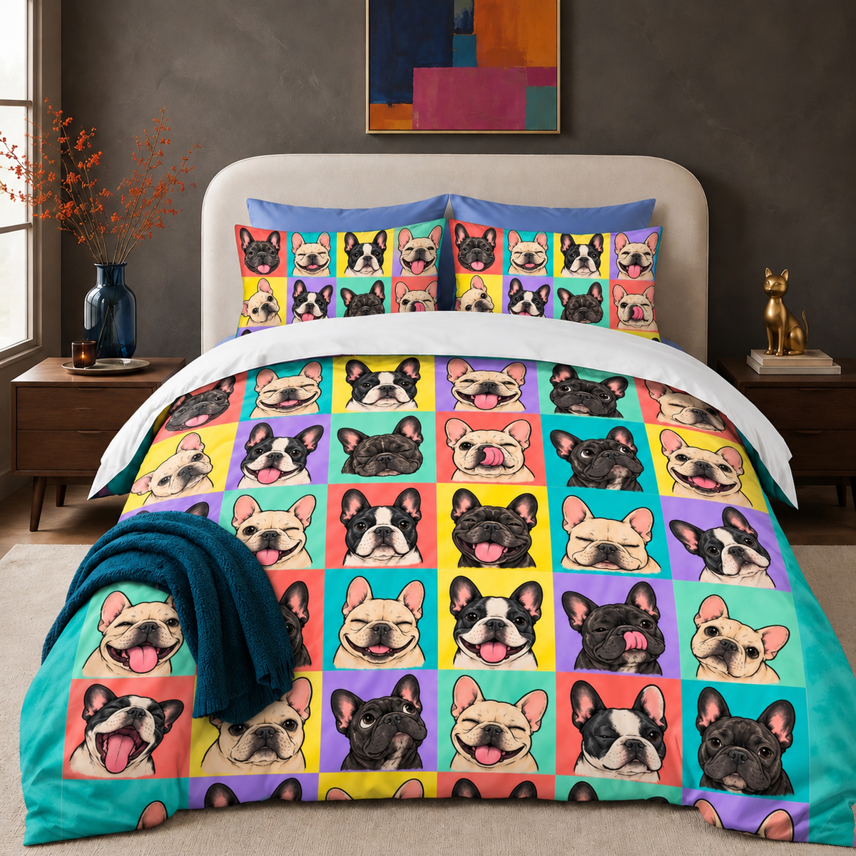 Pop Art French Bulldog Grid comforter set