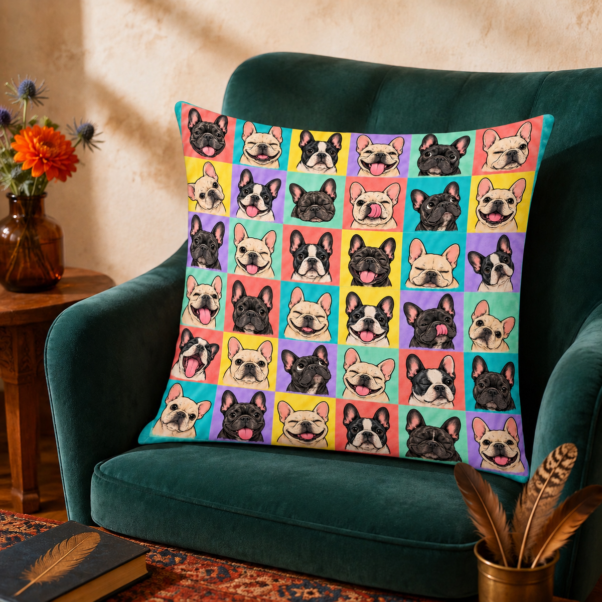 Pop Art French Bulldog Grid cushion cover set