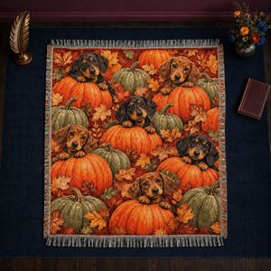 Pumpkin Patch Dachshund Woven Throw Blanket