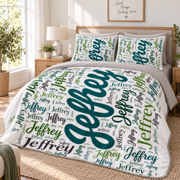Matching Word Cloud quilt set
