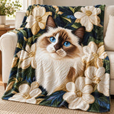 Ragdoll Blossom Cat Fleece Throw Blanket