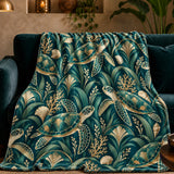 Art Deco Sea Turtle Fleece Throw Blanket