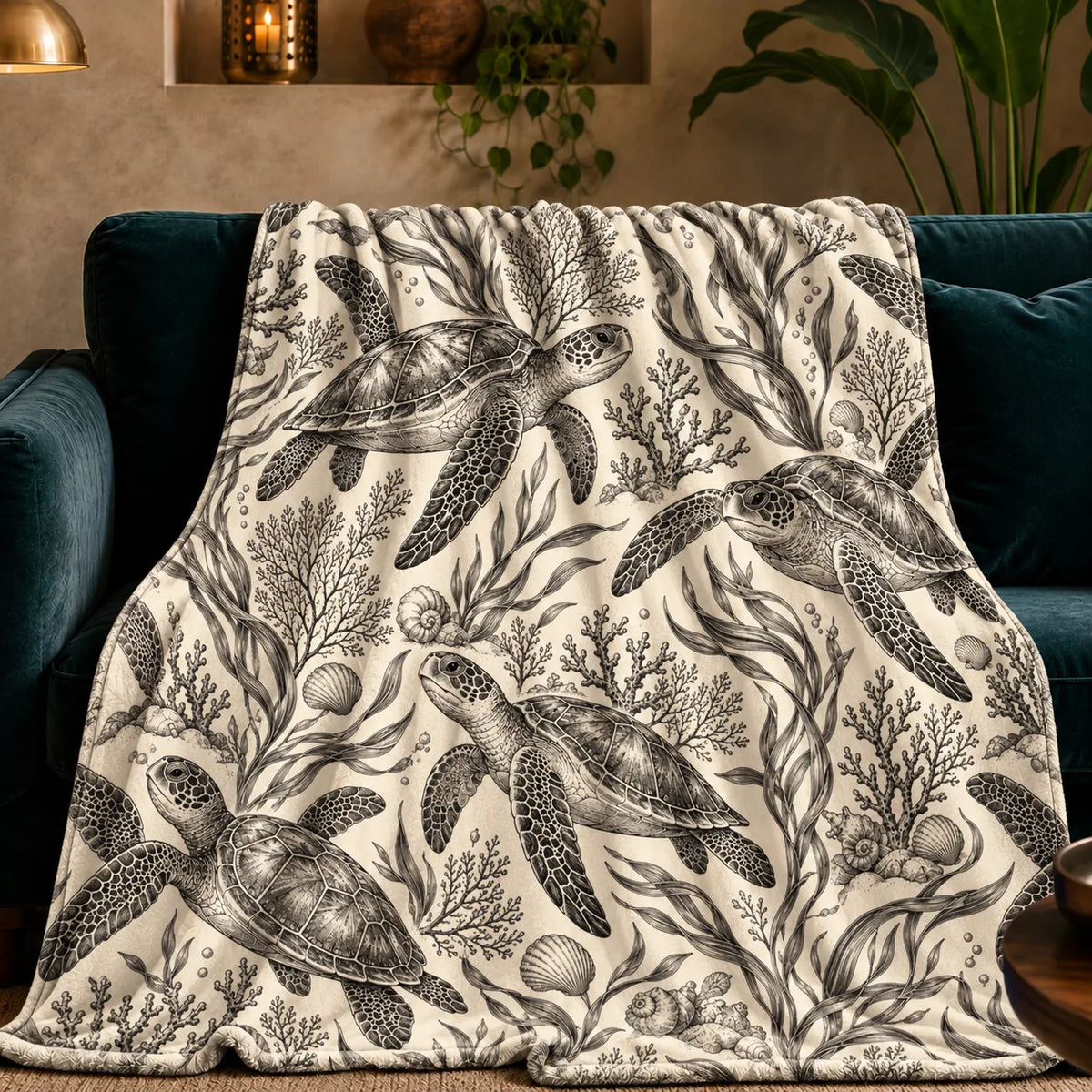 Charcoal Engraving Sea Turtle Fleece Throw | Soft & Light – PAWMOM